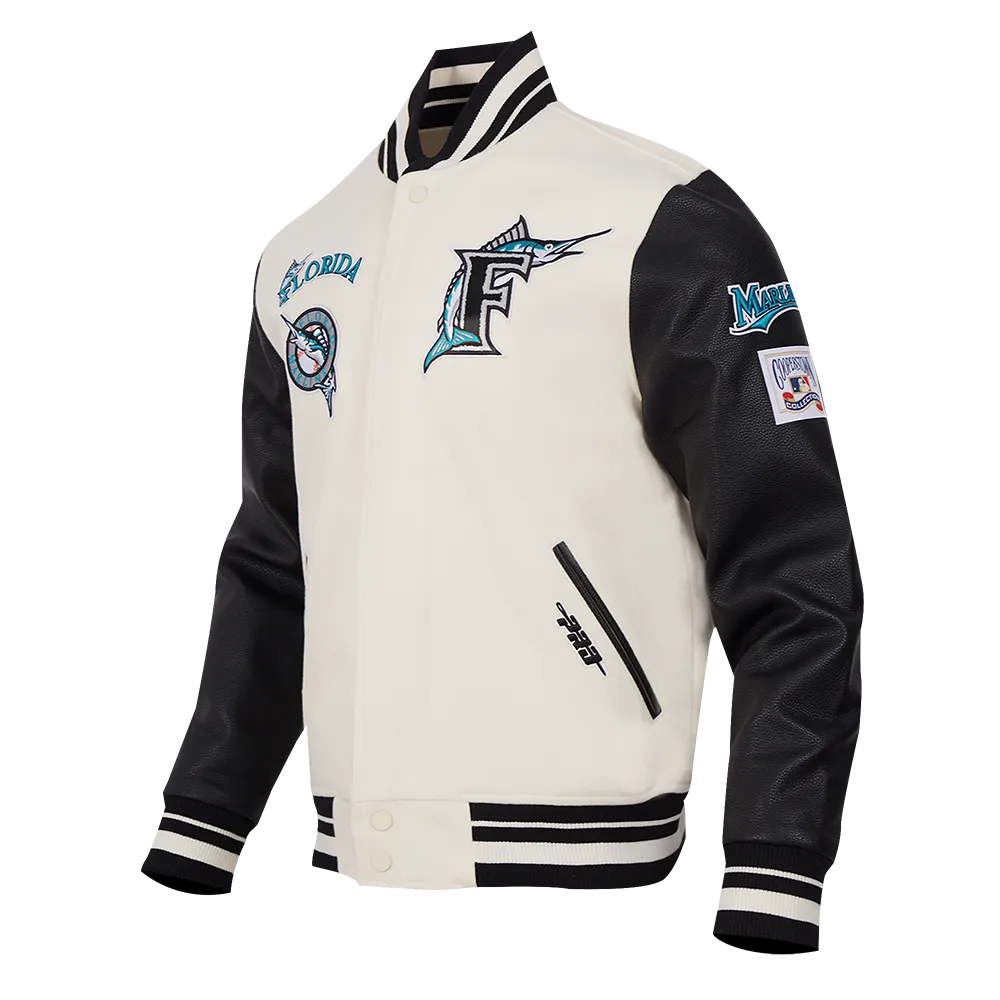 MLB FLORIDA MARLINS RETRO CLASSIC MEN'S RIB WOOL VARSITY JACKET (EGGSHELL/BLACK)