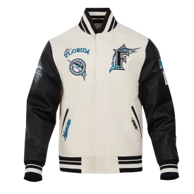 MLB FLORIDA MARLINS RETRO CLASSIC MEN'S RIB WOOL VARSITY JACKET (EGGSHELL/BLACK)