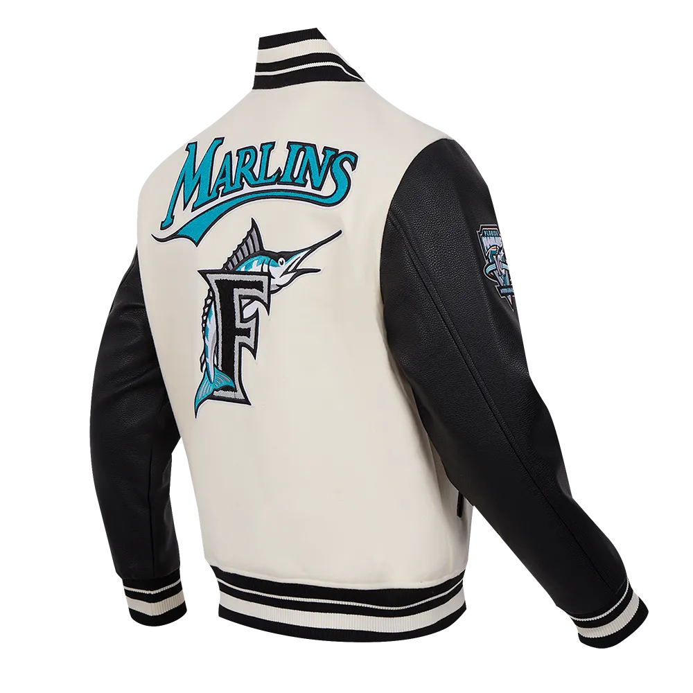 MLB FLORIDA MARLINS RETRO CLASSIC MEN'S RIB WOOL VARSITY JACKET (EGGSHELL/BLACK)