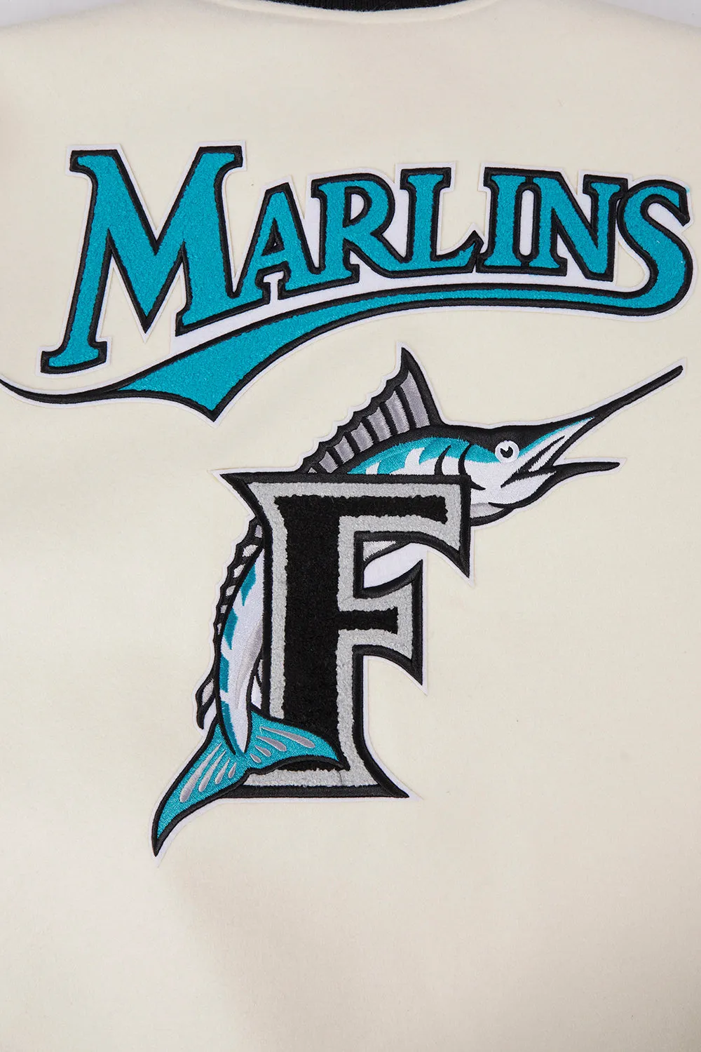 MLB FLORIDA MARLINS RETRO CLASSIC MEN'S RIB WOOL VARSITY JACKET (EGGSHELL/BLACK)
