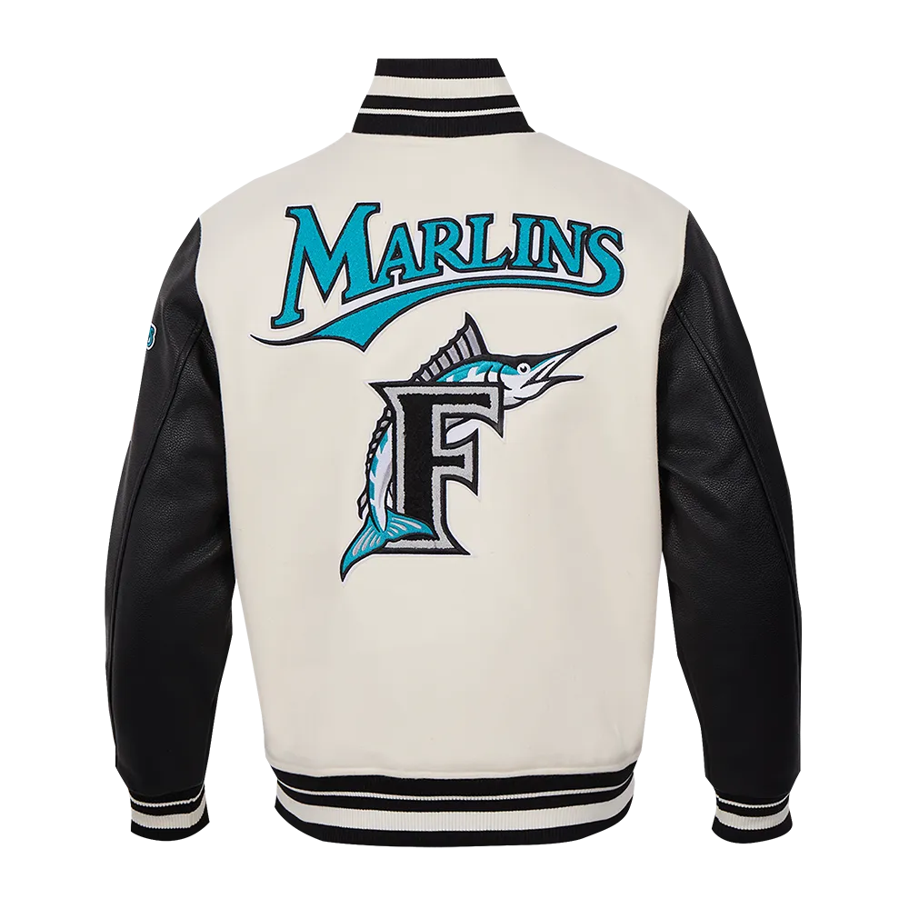 MLB FLORIDA MARLINS RETRO CLASSIC MEN'S RIB WOOL VARSITY JACKET (EGGSHELL/BLACK)