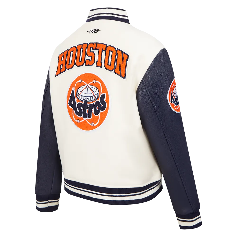 MLB HOUSTON ASTROS RETRO CLASSIC WOMEN'S RIB WOOL VARSITY JACKET (EGGSHELL/ MIDNIGHT NAVY)