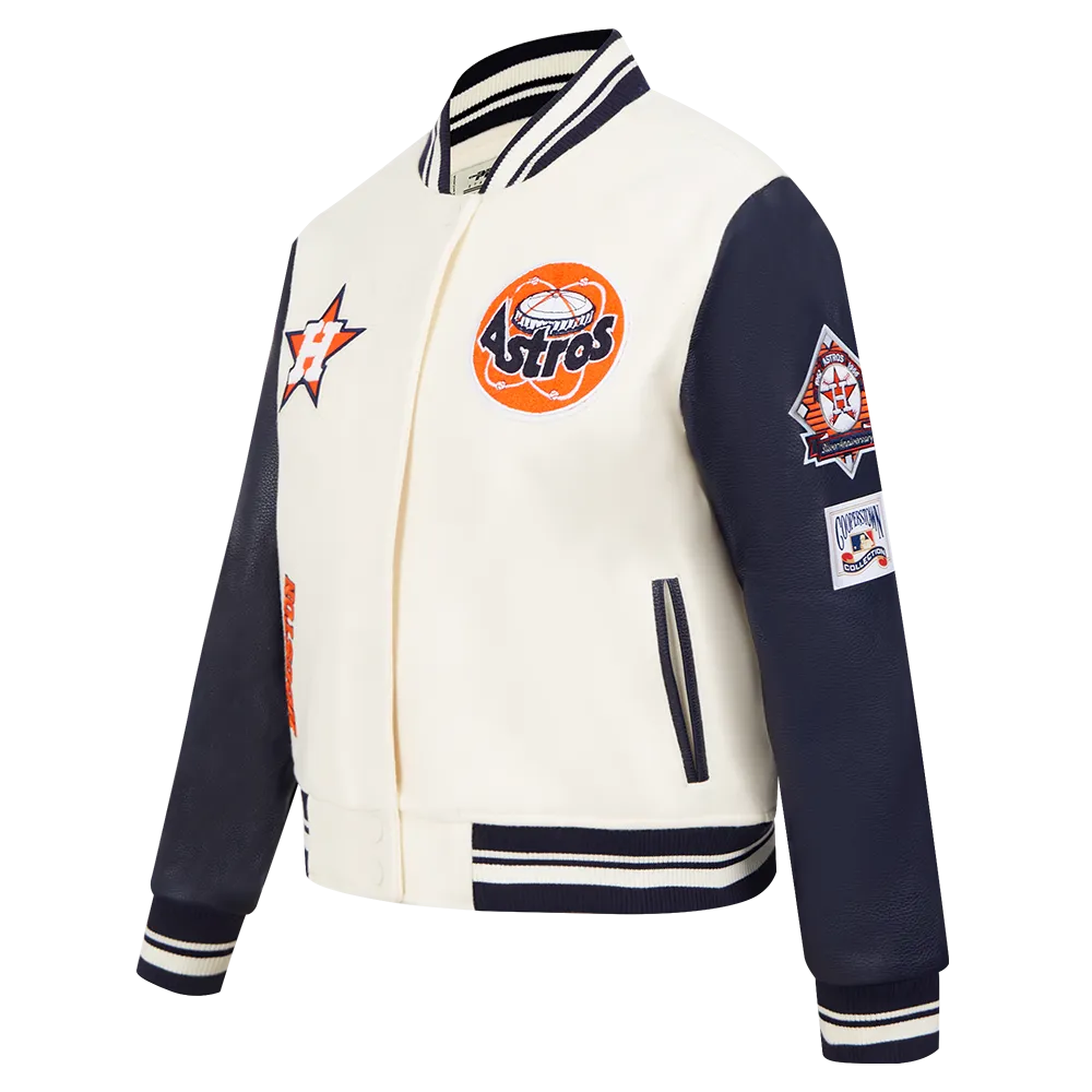 MLB HOUSTON ASTROS RETRO CLASSIC WOMEN'S RIB WOOL VARSITY JACKET (EGGSHELL/ MIDNIGHT NAVY)