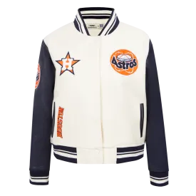MLB HOUSTON ASTROS RETRO CLASSIC WOMEN'S RIB WOOL VARSITY JACKET (EGGSHELL/ MIDNIGHT NAVY)