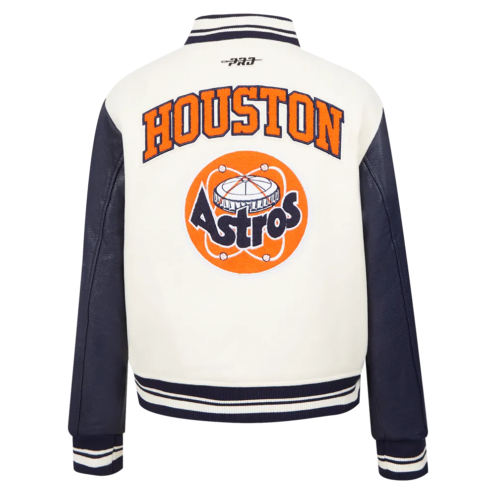 MLB HOUSTON ASTROS RETRO CLASSIC WOMEN'S RIB WOOL VARSITY JACKET (EGGSHELL/ MIDNIGHT NAVY)