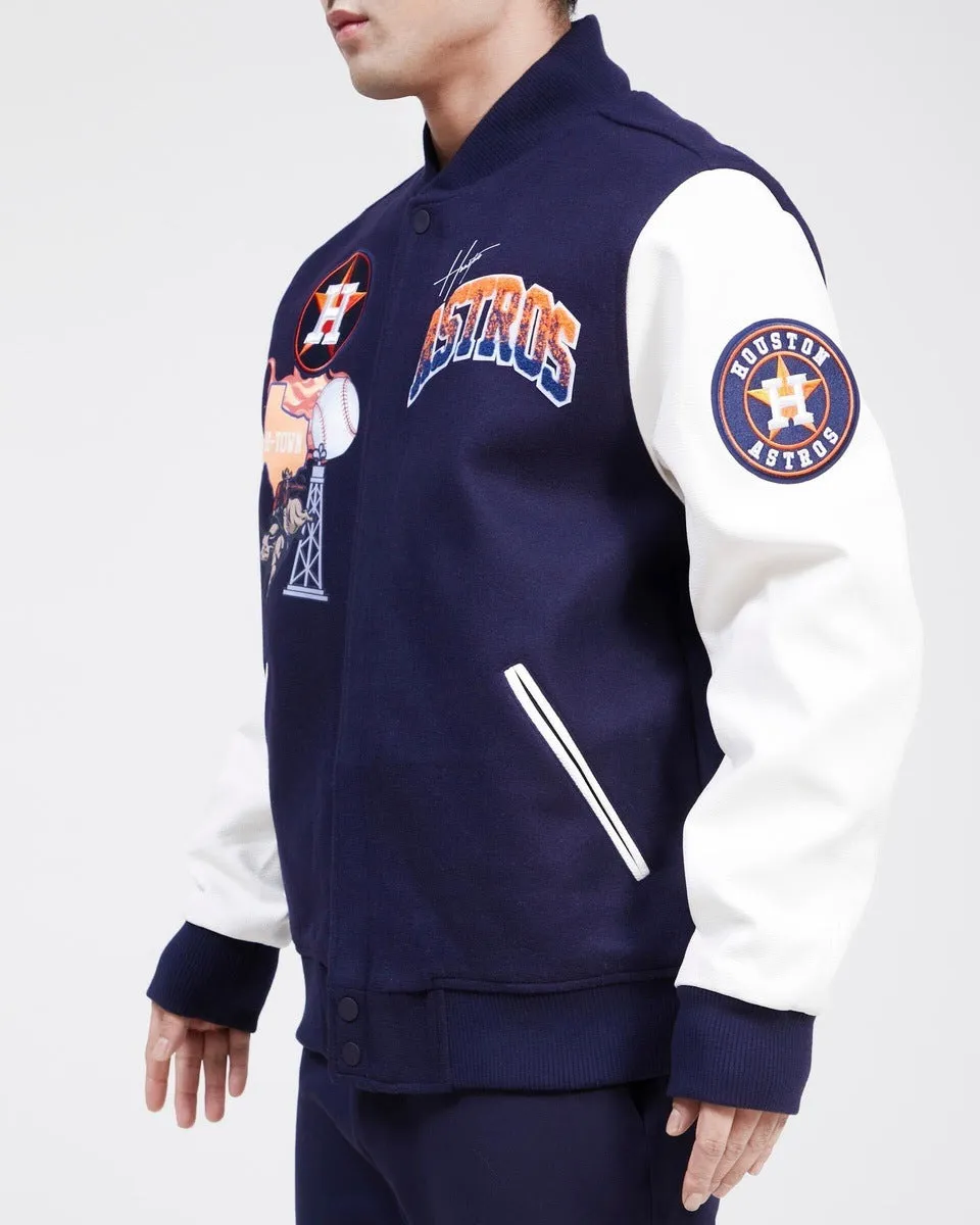 MLB HOUSTON ASTROS RETRO HOMETOWN WOOL MEN'S VARSITY JACKET (MIDNIGHT NAVY/WHITE)