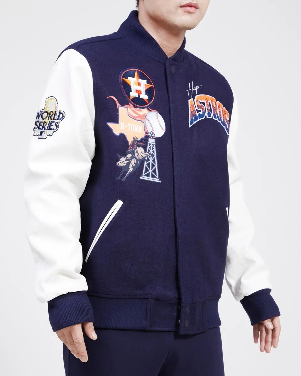 MLB HOUSTON ASTROS RETRO HOMETOWN WOOL MEN'S VARSITY JACKET (MIDNIGHT NAVY/WHITE)