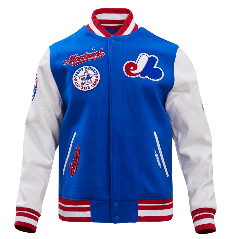 MLB MONTREAL EXPOS RETRO CLASSIC MEN'S RIB WOOL VARSITY JACKET (ROYAL BLUE/RED)