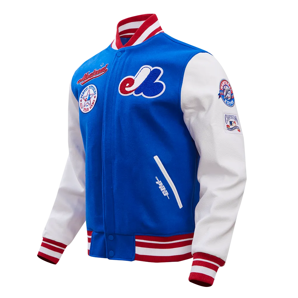 MLB MONTREAL EXPOS RETRO CLASSIC MEN'S RIB WOOL VARSITY JACKET (ROYAL BLUE/RED)