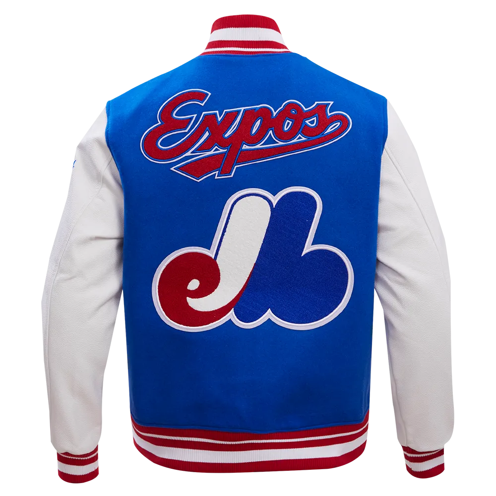 MLB MONTREAL EXPOS RETRO CLASSIC MEN'S RIB WOOL VARSITY JACKET (ROYAL BLUE/RED)
