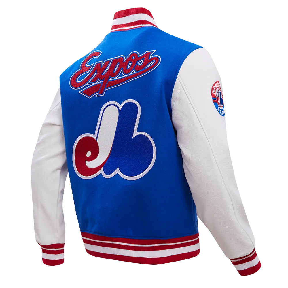 MLB MONTREAL EXPOS RETRO CLASSIC MEN'S RIB WOOL VARSITY JACKET (ROYAL BLUE/RED)