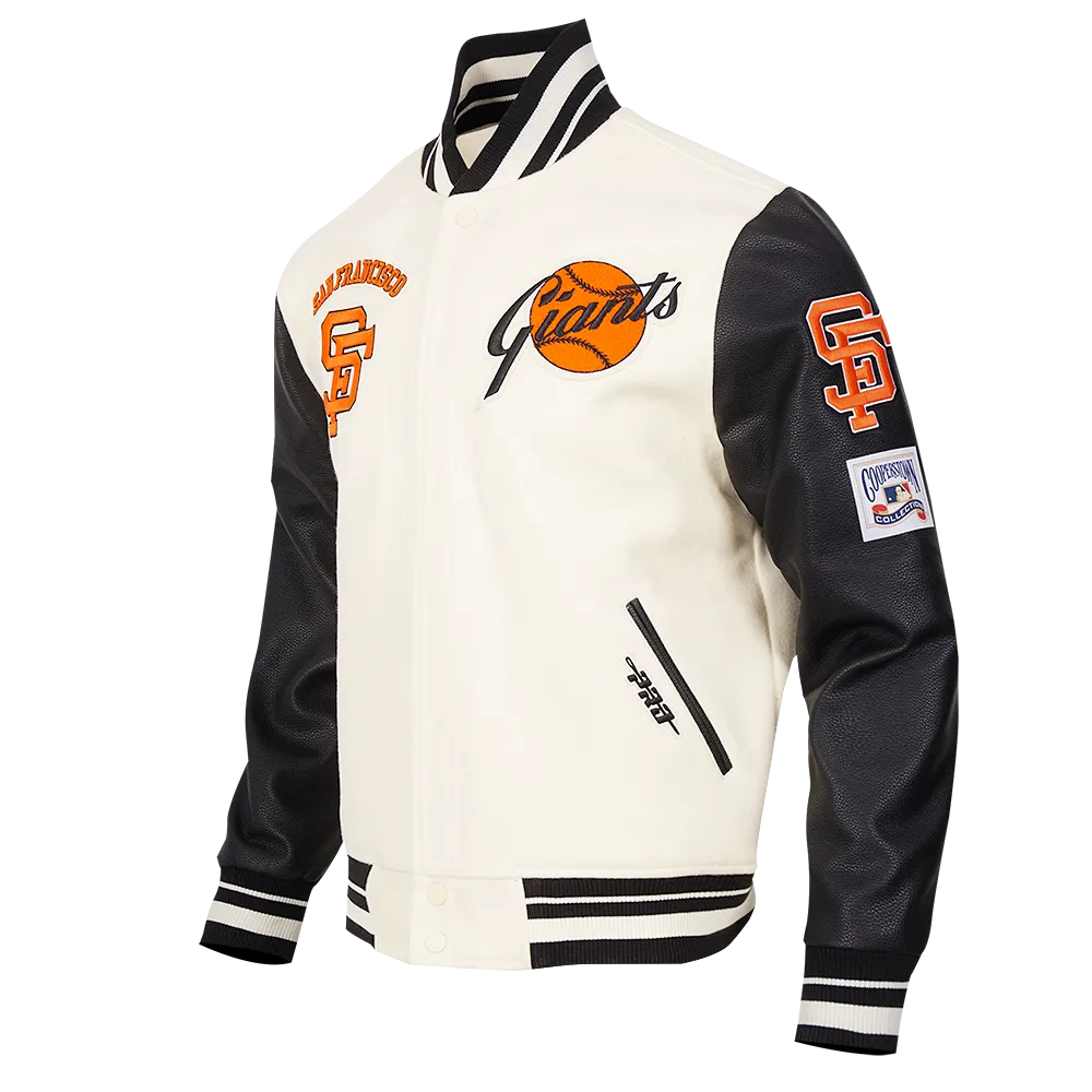 MLB SAN FRANCISCO GIANTS RETRO CLASSIC MEN'S RIB WOOL VARSITY JACKET (EGGSHELL/ BLACK)