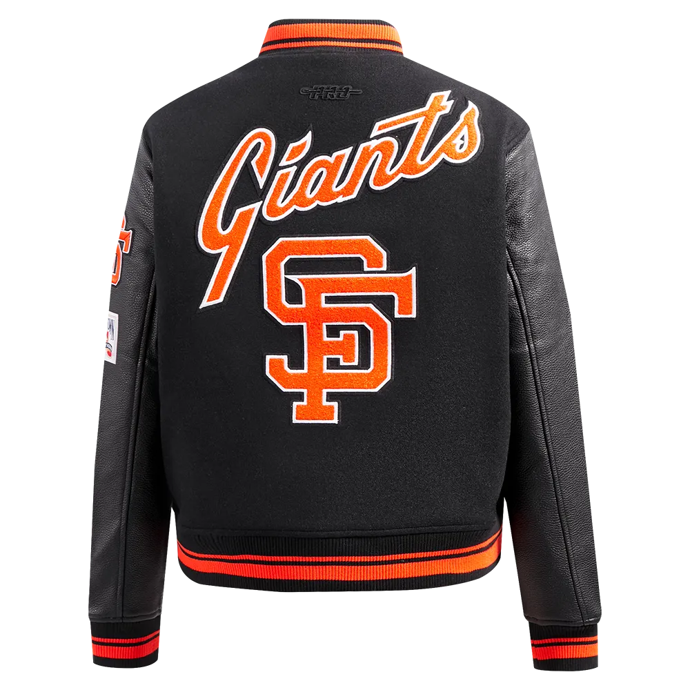 MLB SAN FRANCISCO GIANTS RETRO CLASSIC WOMEN'S RIB WOOL VARSITY JACKET (BLACK/ORANGE)