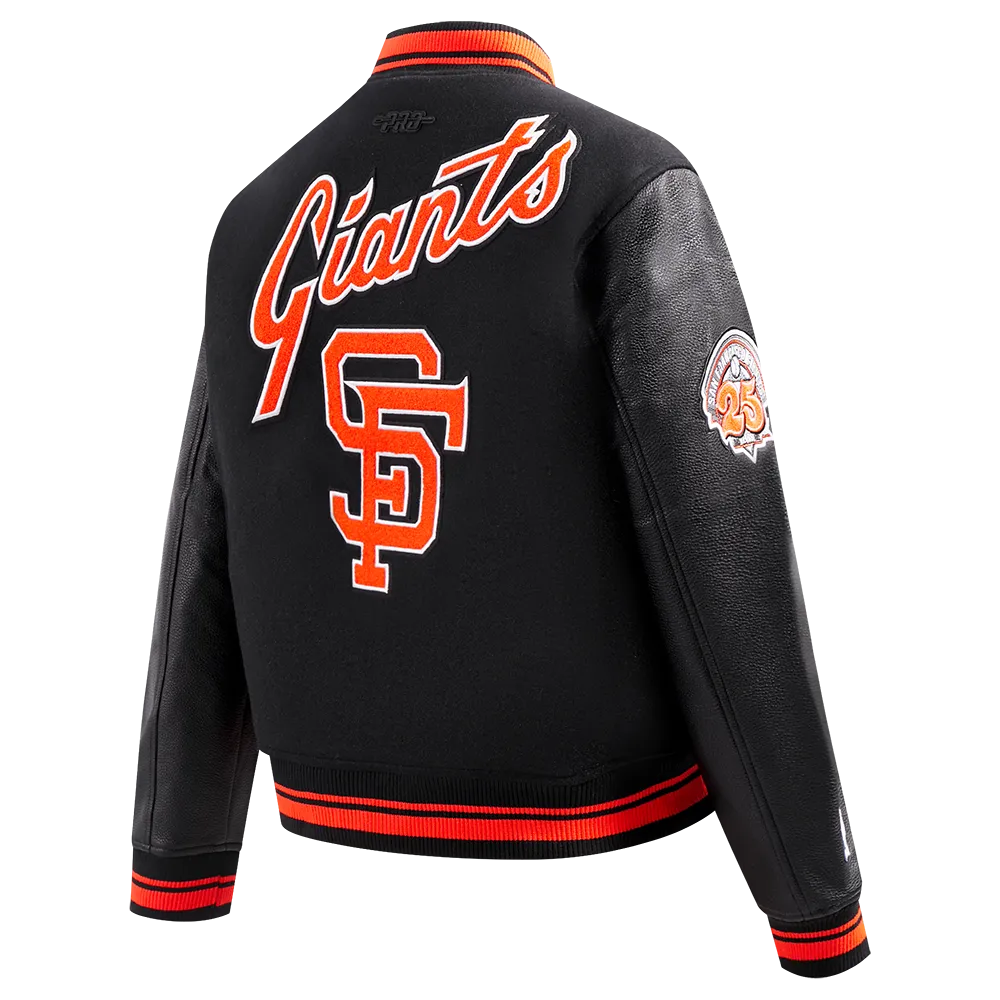 MLB SAN FRANCISCO GIANTS RETRO CLASSIC WOMEN'S RIB WOOL VARSITY JACKET (BLACK/ORANGE)