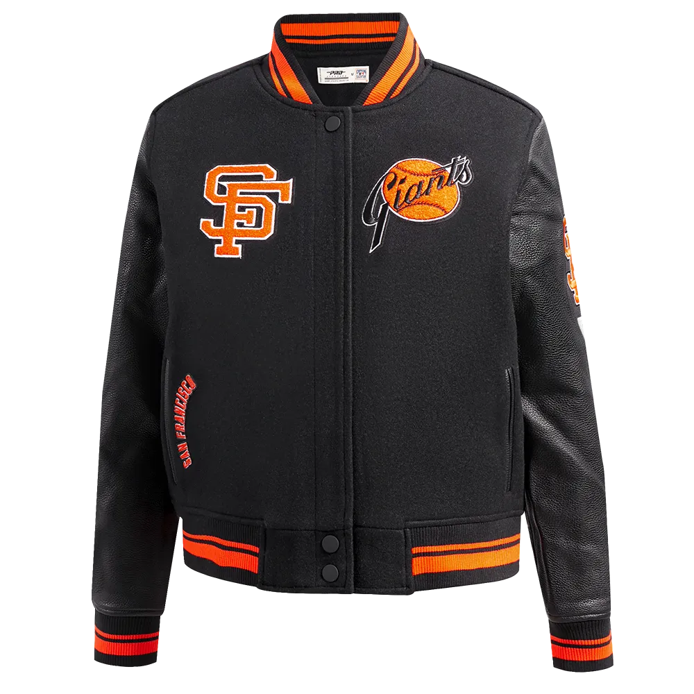 MLB SAN FRANCISCO GIANTS RETRO CLASSIC WOMEN'S RIB WOOL VARSITY JACKET (BLACK/ORANGE)