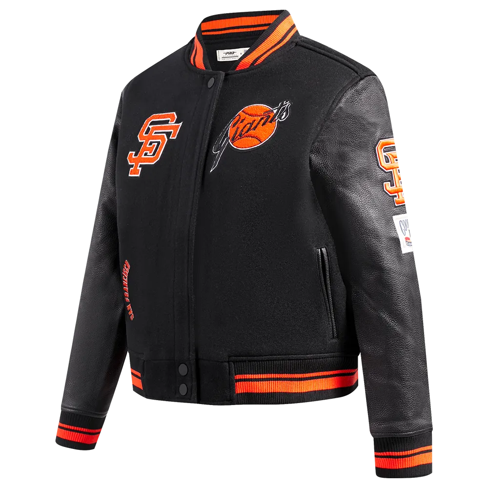MLB SAN FRANCISCO GIANTS RETRO CLASSIC WOMEN'S RIB WOOL VARSITY JACKET (BLACK/ORANGE)