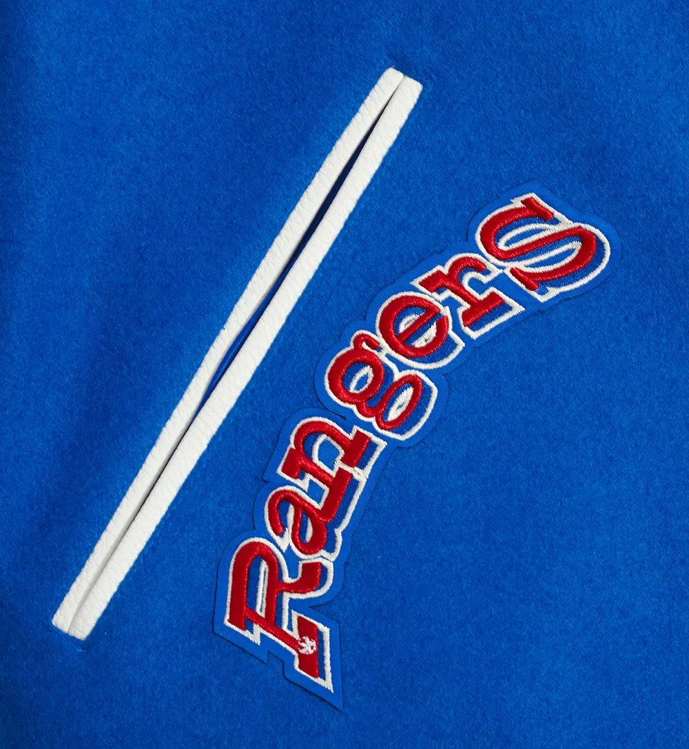 MLB TEXAS RANGERS RETRO CLASSIC MEN'S RIB VARSITY JACKET (ROYAL BLUE/RED)