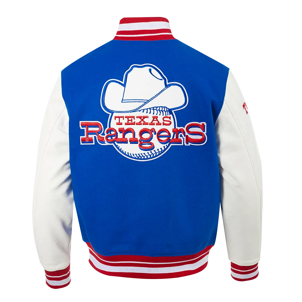 MLB TEXAS RANGERS RETRO CLASSIC MEN'S RIB VARSITY JACKET (ROYAL BLUE/RED)