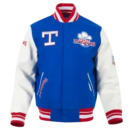 MLB TEXAS RANGERS RETRO CLASSIC MEN'S RIB VARSITY JACKET (ROYAL BLUE/RED)