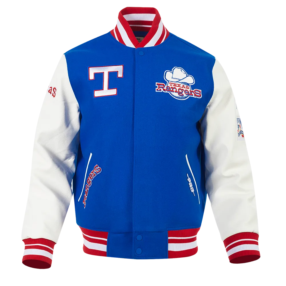 MLB TEXAS RANGERS RETRO CLASSIC MEN'S RIB VARSITY JACKET (ROYAL BLUE/RED)