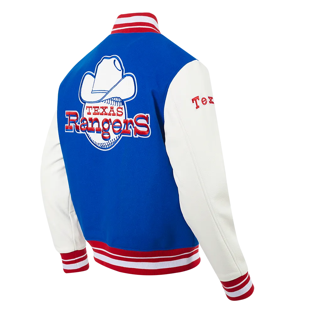MLB TEXAS RANGERS RETRO CLASSIC MEN'S RIB VARSITY JACKET (ROYAL BLUE/RED)