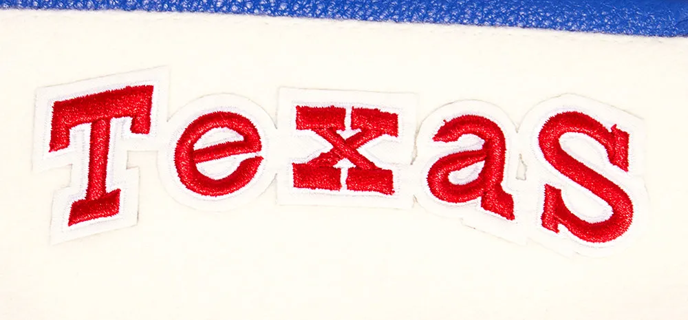 MLB TEXAS RANGERS RETRO CLASSIC WOMEN'S RIB WOOL VARSITY JACKET (EGGSHELL/ROYAL BLUE)