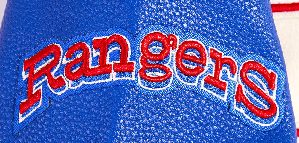 MLB TEXAS RANGERS RETRO CLASSIC WOMEN'S RIB WOOL VARSITY JACKET (EGGSHELL/ROYAL BLUE)