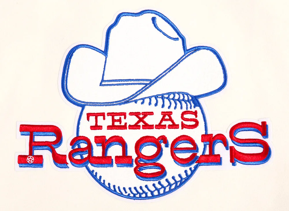 MLB TEXAS RANGERS RETRO CLASSIC WOMEN'S RIB WOOL VARSITY JACKET (EGGSHELL/ROYAL BLUE)