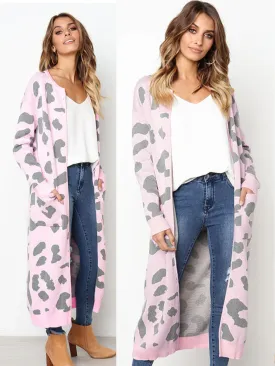 Mommy and Me Leopard Print Knitted Long Cardigan