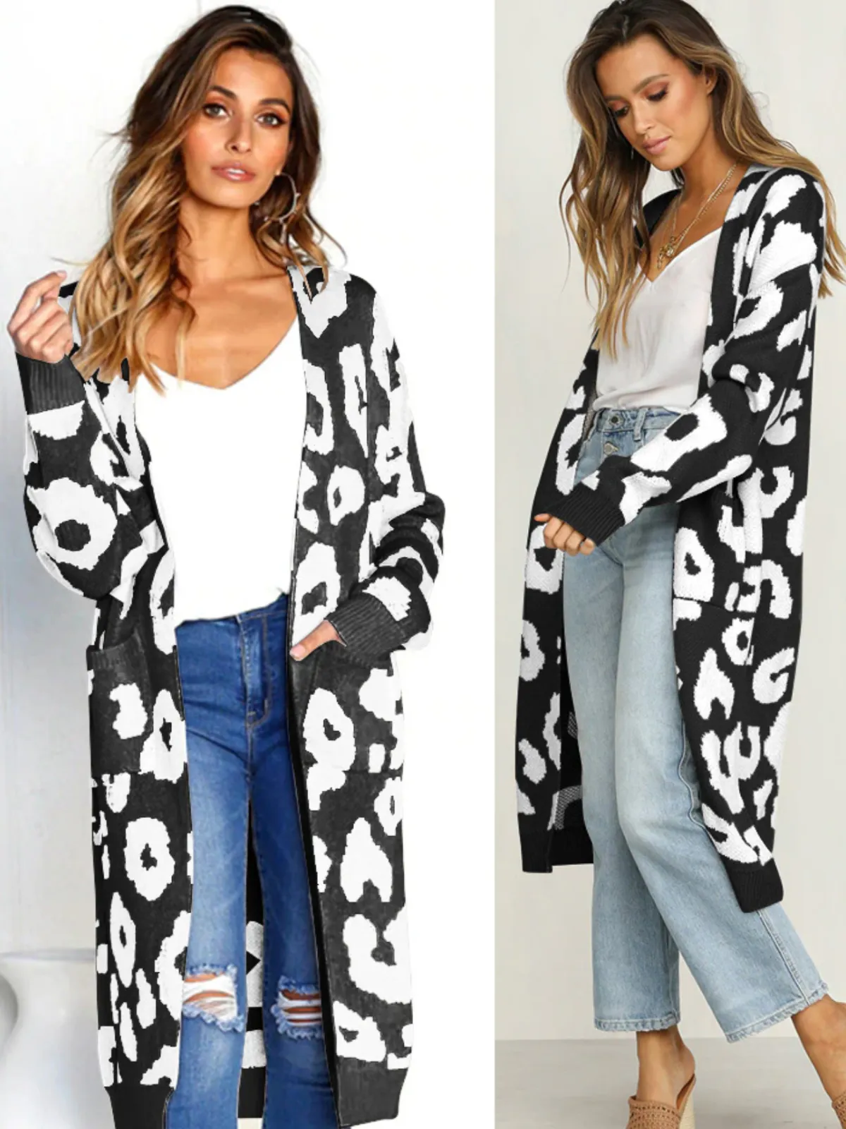 Mommy and Me Leopard Print Knitted Long Cardigan