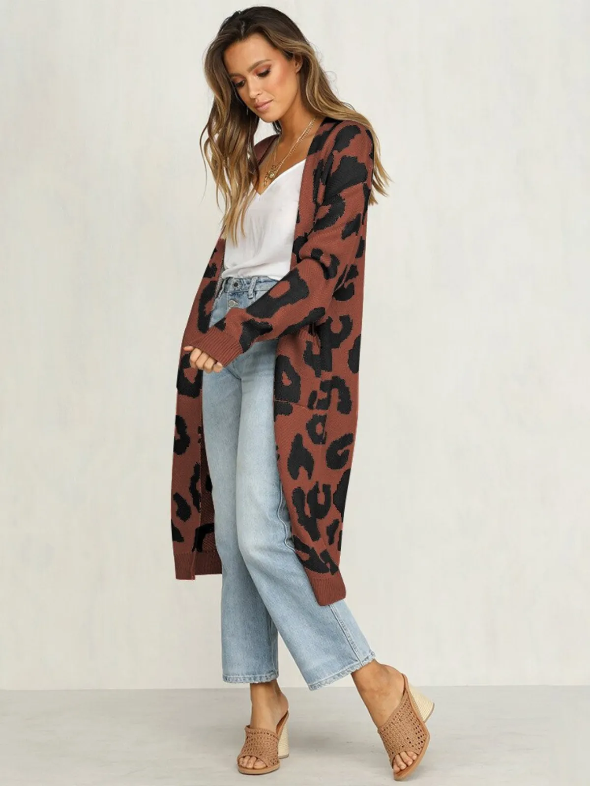 Mommy and Me Leopard Print Knitted Long Cardigan