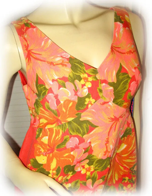 NEW NWT ORANGE Hawaiian Floral Hibiscus Flowers Sleeveless MINI DRESS Summer M 7