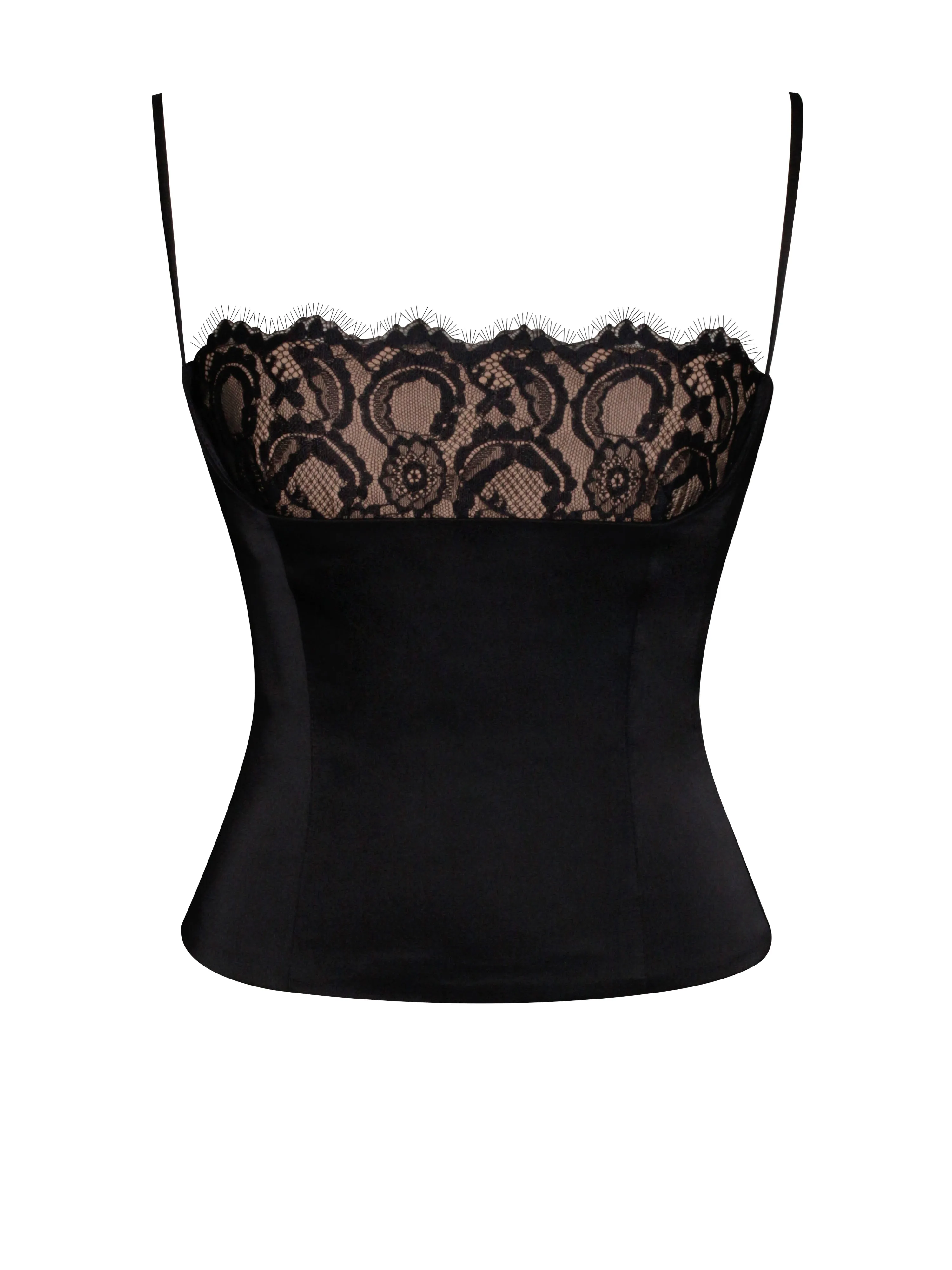 Padma Black Satin Charming Lace Bustier Corset Top