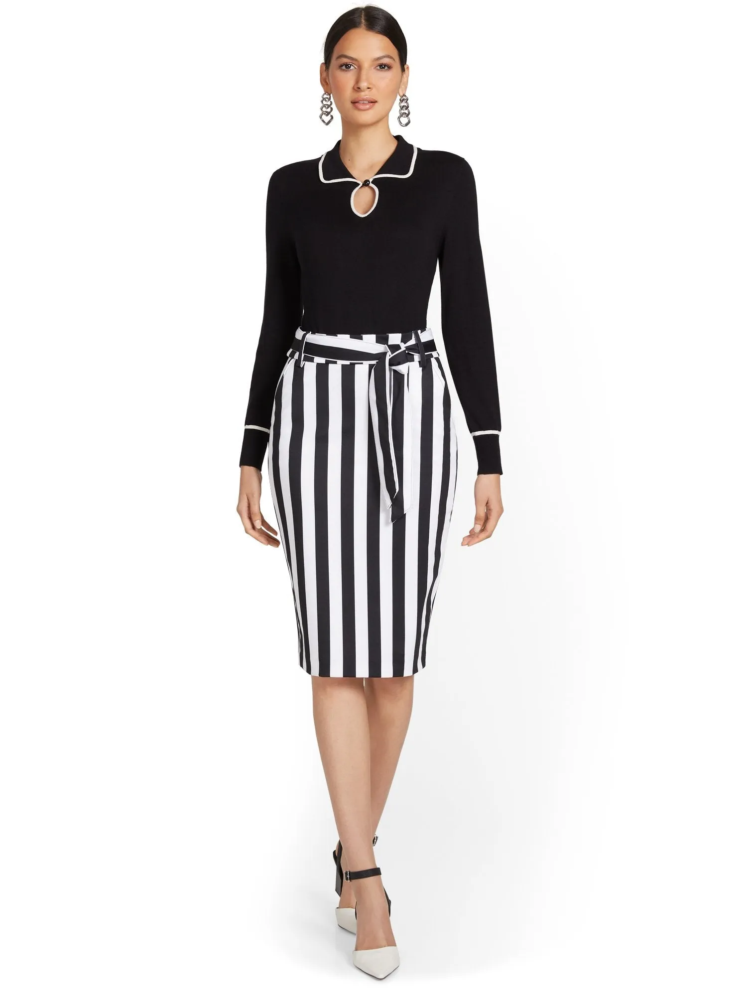 Paperbag-Waist Stripe Pencil Skirt