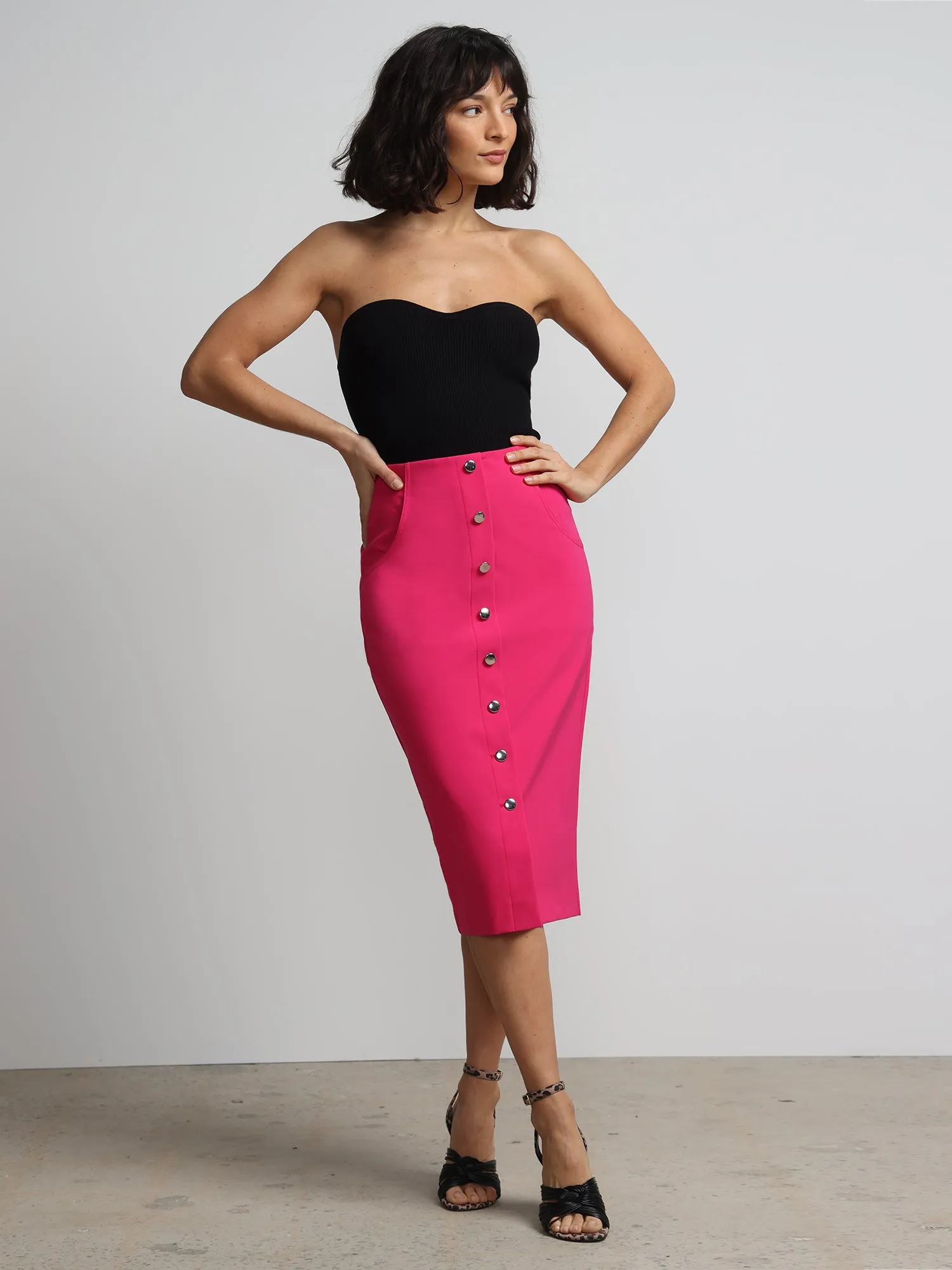 Petite Super High-Rise Button-Front Pencil Skirt - Fit To Flatter