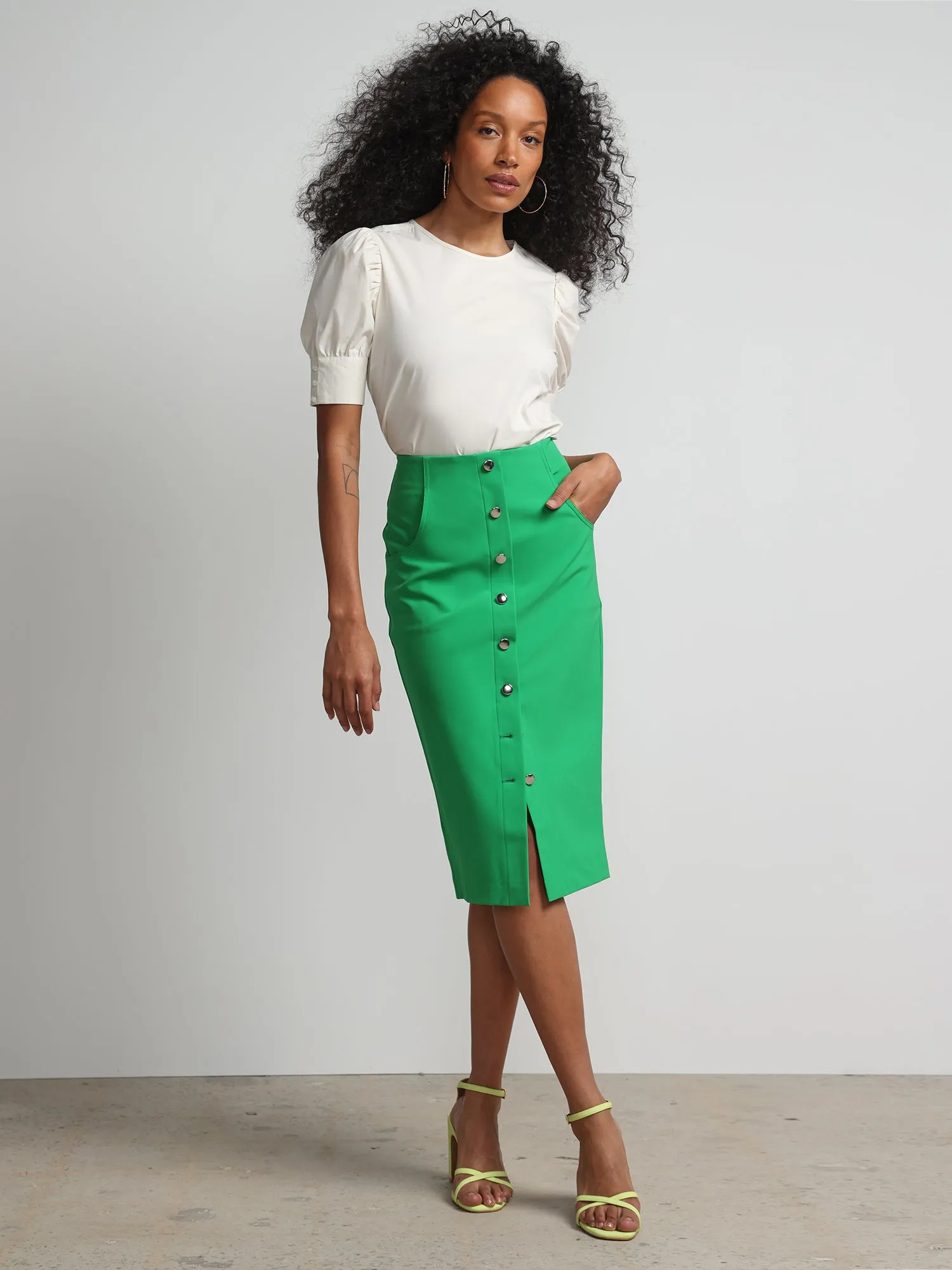 Petite Super High-Rise Button-Front Pencil Skirt - Fit To Flatter