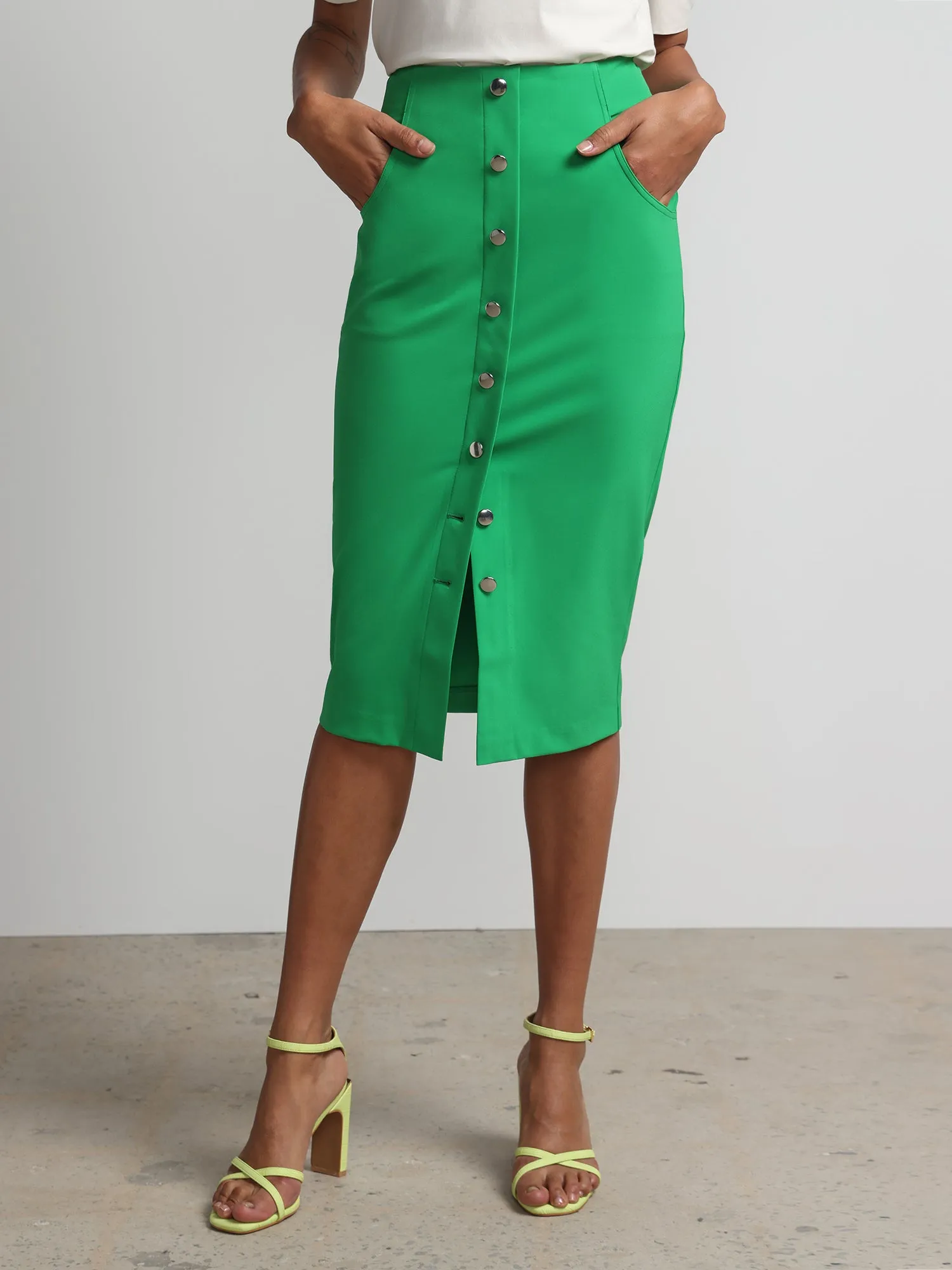 Petite Super High-Rise Button-Front Pencil Skirt - Fit To Flatter