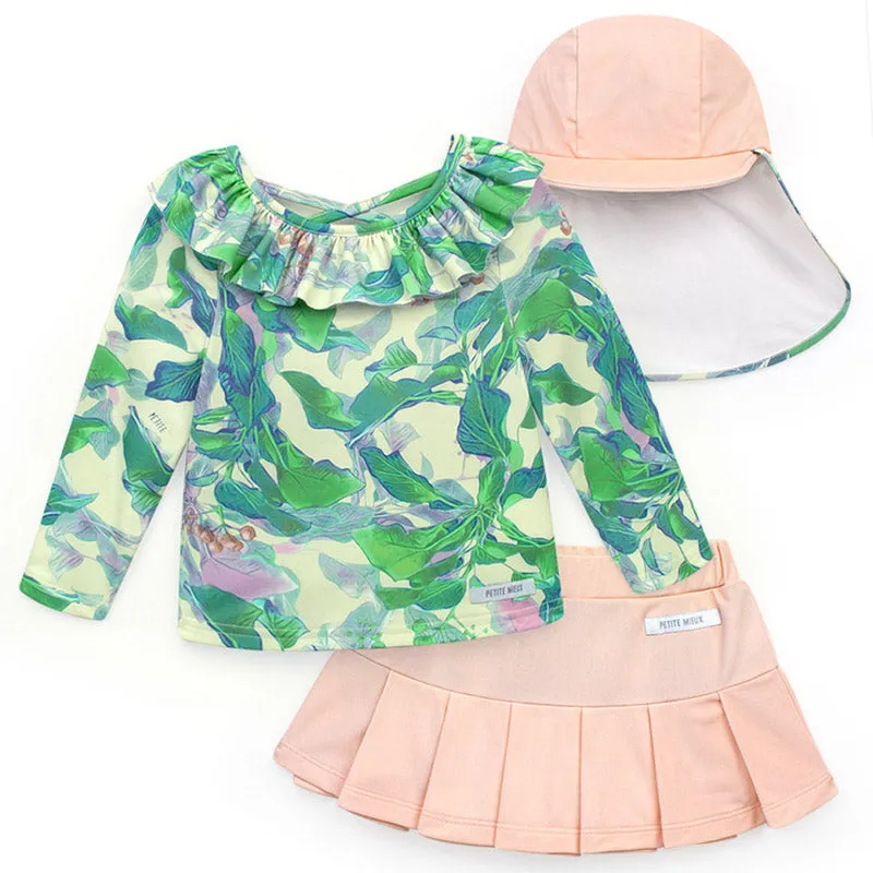 Pink Summer Garden Rashguard With Cap 3-piece Set 2307PM03