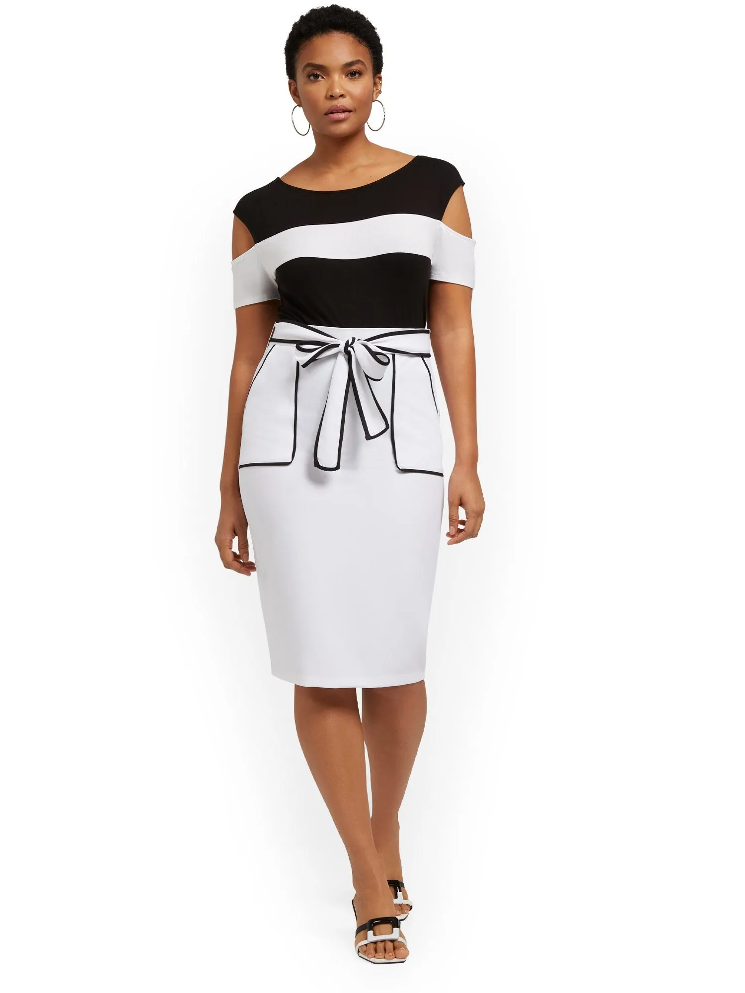 Piped Tie-Waist Pencil Skirt