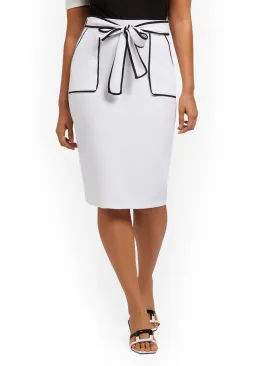 Piped Tie-Waist Pencil Skirt