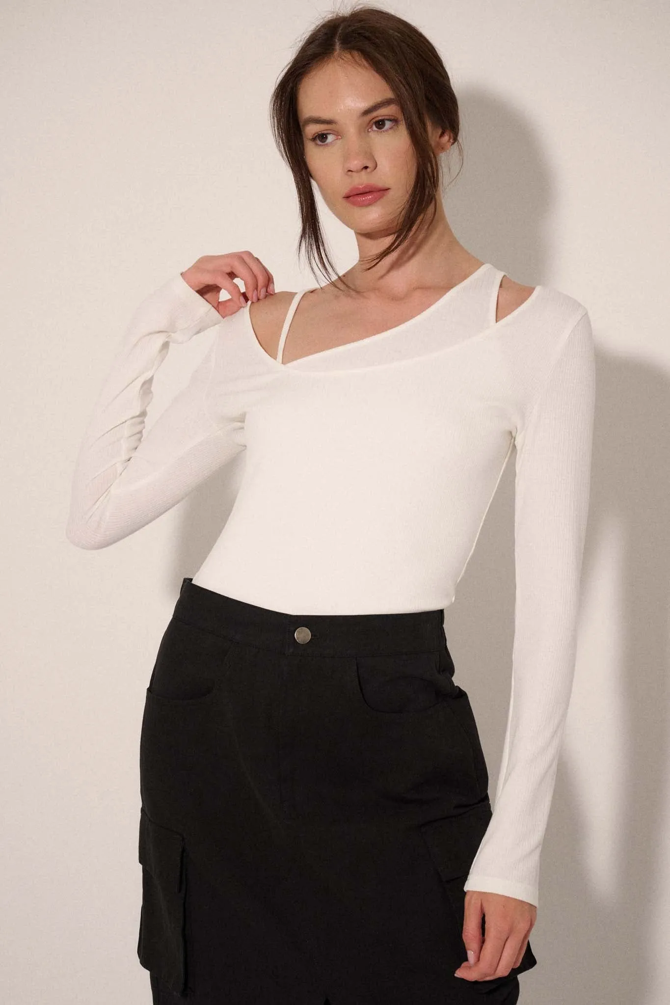 Promise the Label Rib-Knit Layered Asymmetrical Top