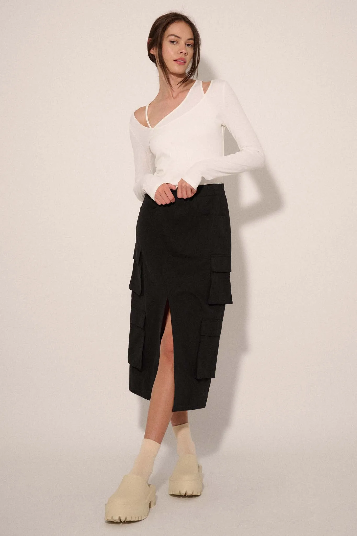 Promise the Label Rib-Knit Layered Asymmetrical Top