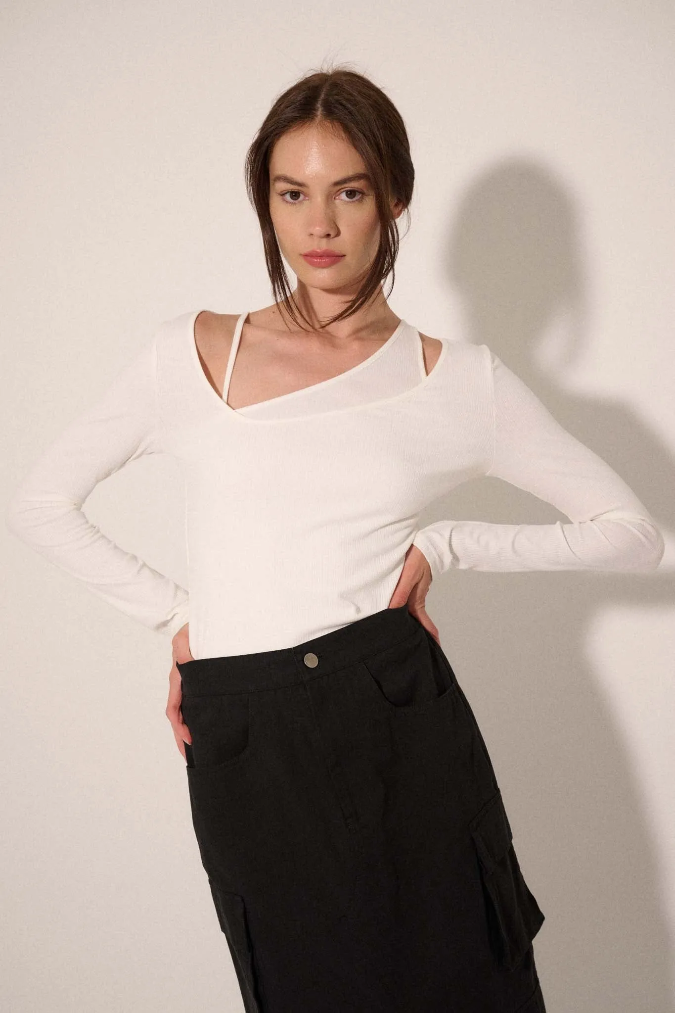Promise the Label Rib-Knit Layered Asymmetrical Top