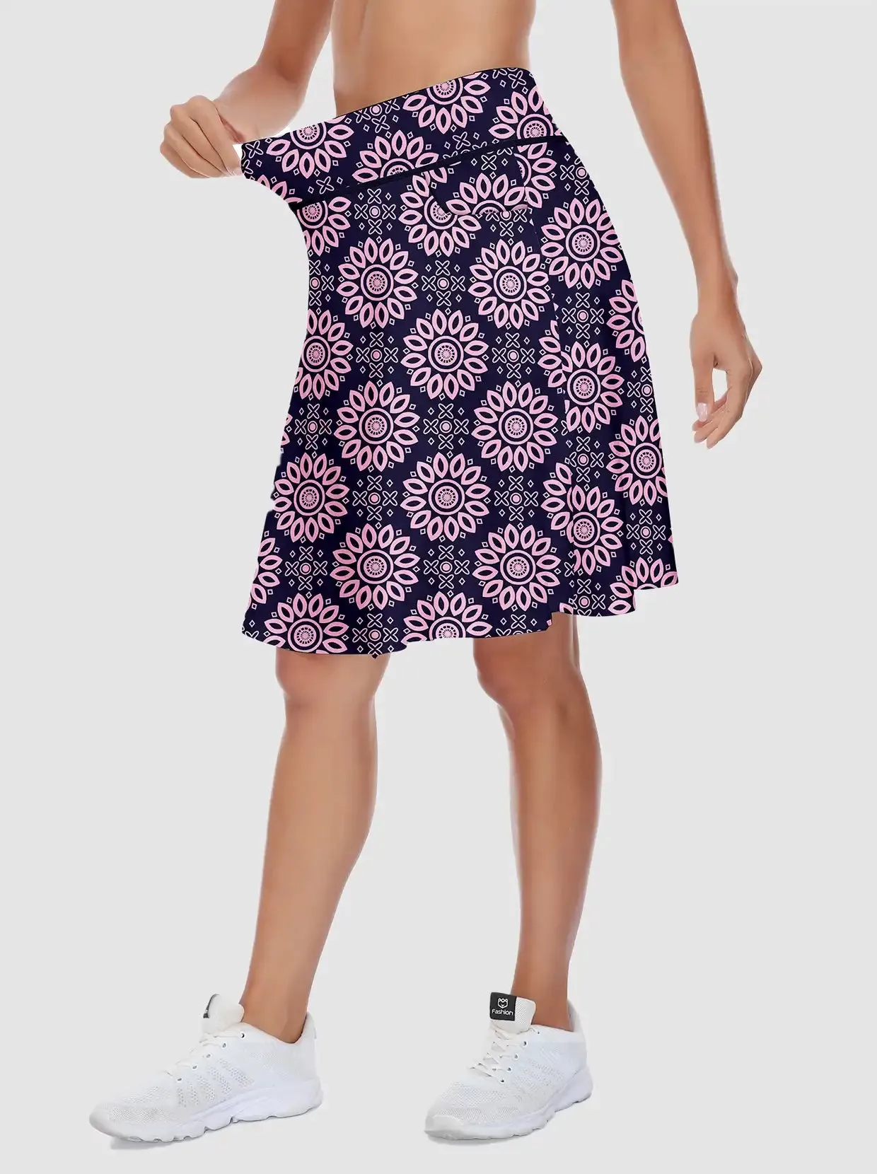 Purple Geometric Active Skorts with Inner Shorts and Pockets