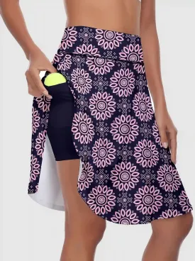 Purple Geometric Active Skorts with Inner Shorts and Pockets
