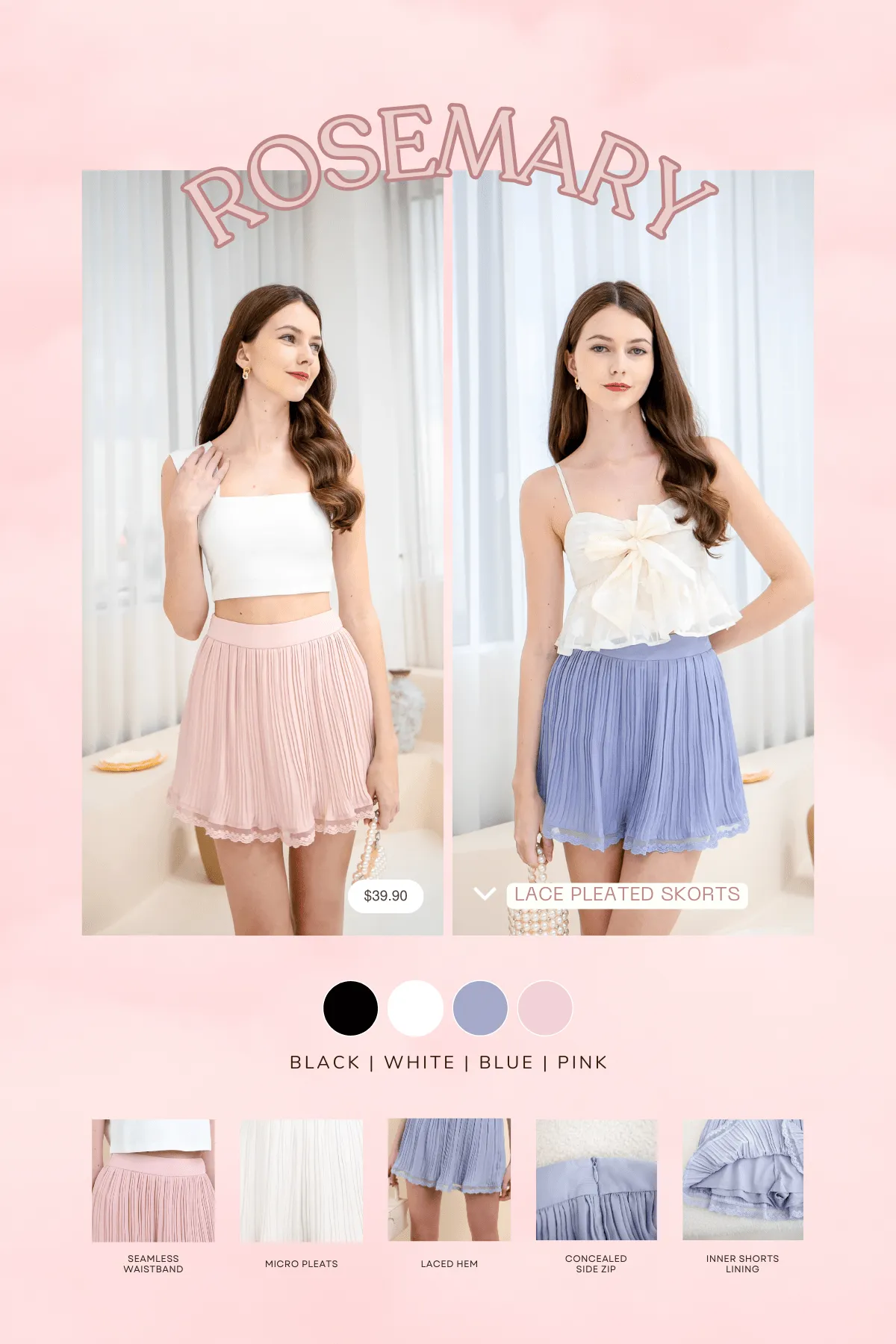 ROSEMARY LACE PLEATED SKORTS IN BLUE