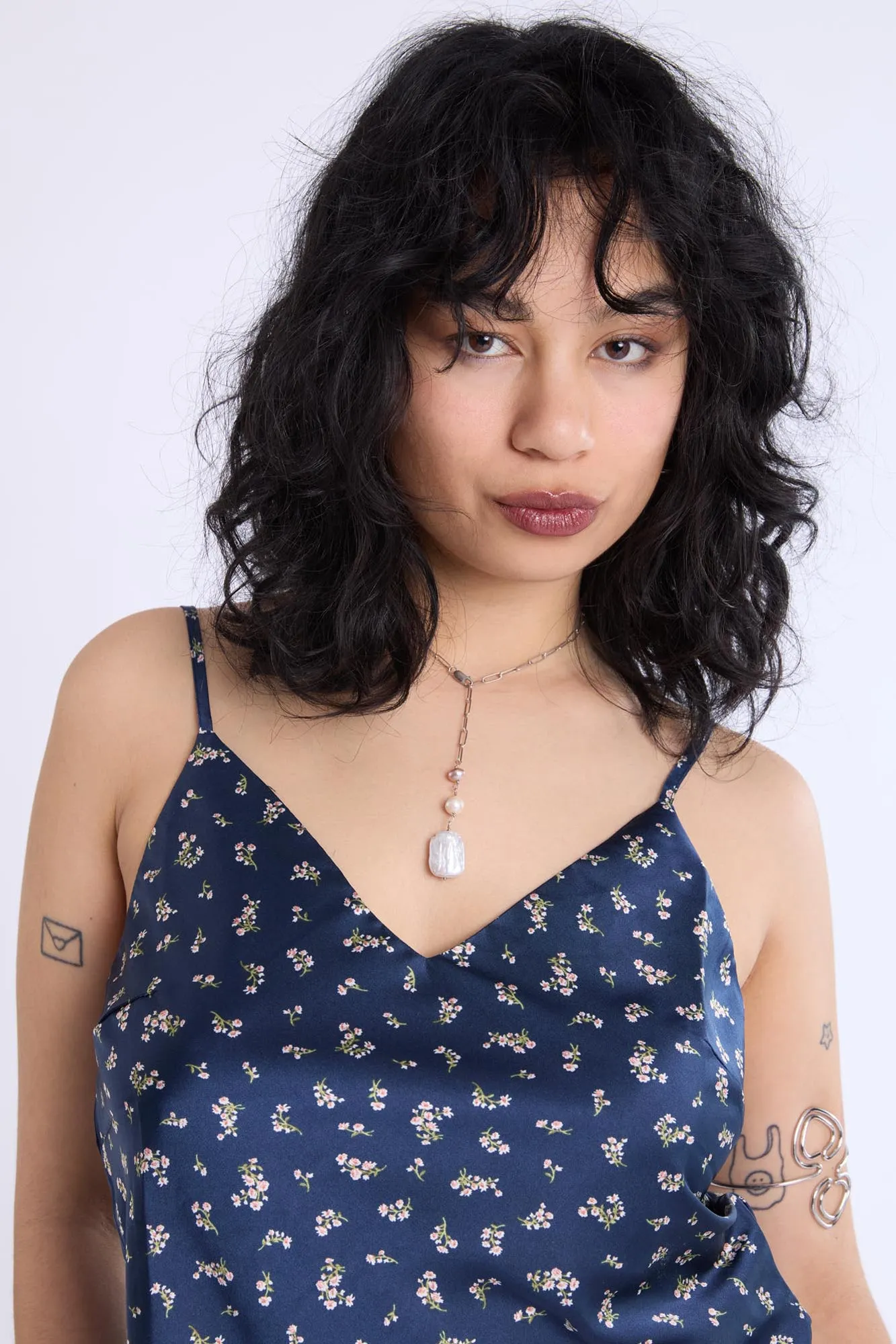 Satin Floral Print V-Neck Cami