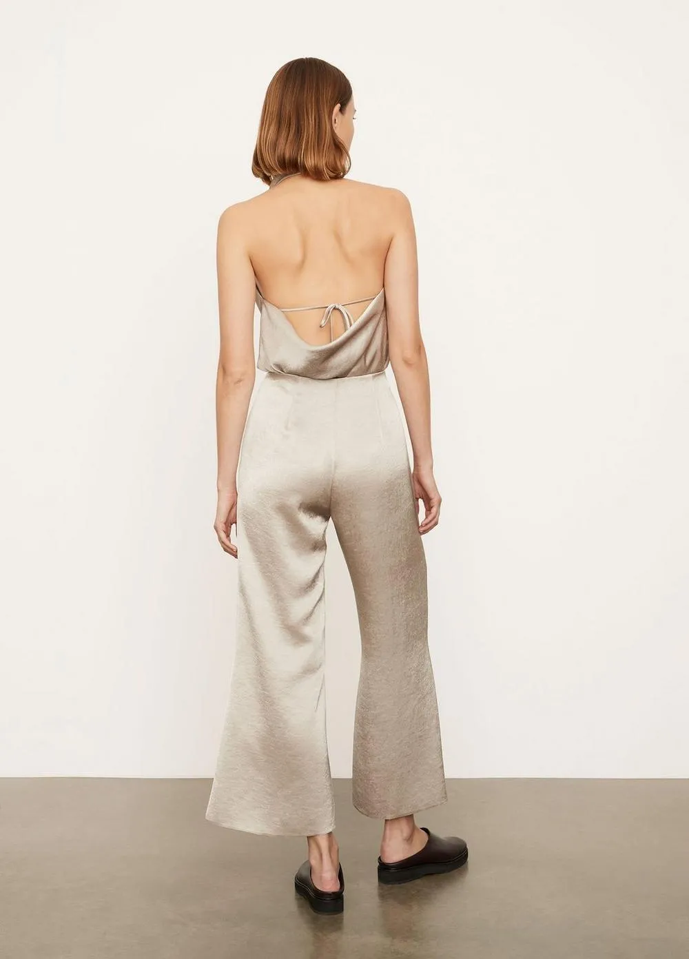 Satin Wide Flair Pant in Oat Stone