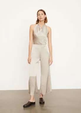 Satin Wide Flair Pant in Oat Stone