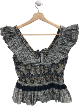Sea Black Floral Smocked Top UK 6